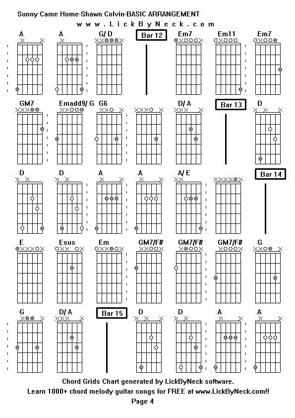 Chord Grids Chart of chord melody fingerstyle guitar song-Sunny Came Home-Shawn Colvin-BASIC ARRANGEMENT,generated by LickByNeck software.